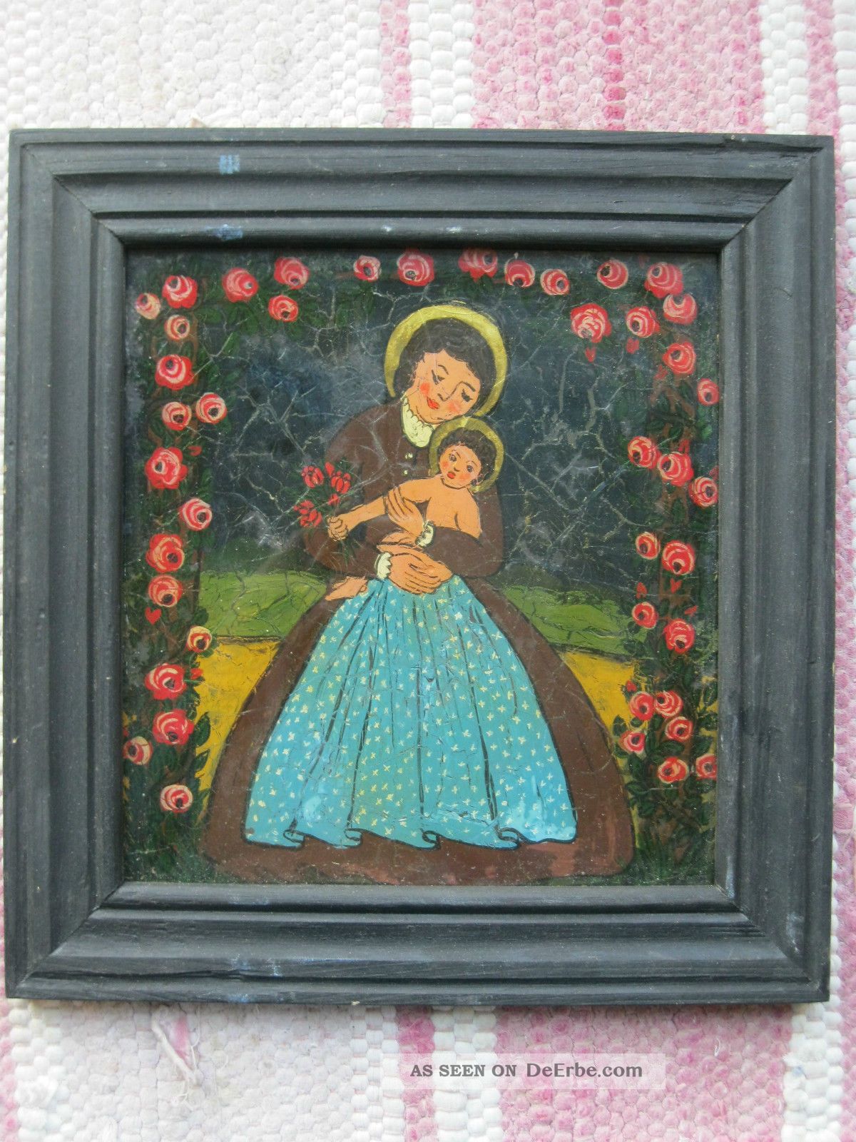 Hinterglasbild Religiöses Motiv Rosenranke Monogr.  St.  F.  1977 Votivbilder & Sakralmalerei Bild