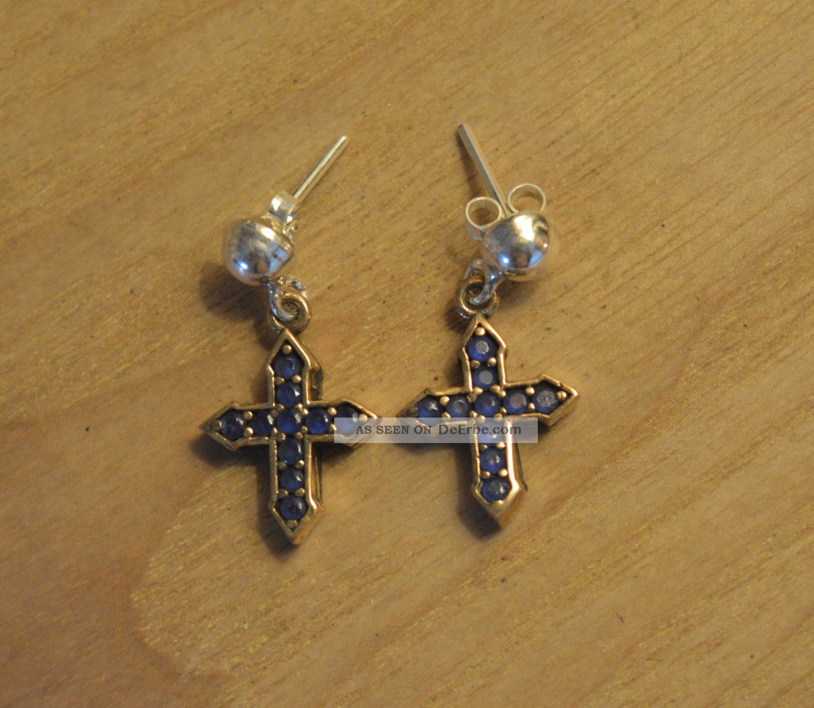 Antik Ohrstecker Ohrringe Silber Handarbeit 925 Mit Gold Kreuz Cross Croce Croix Schmuck nach Epochen Bild