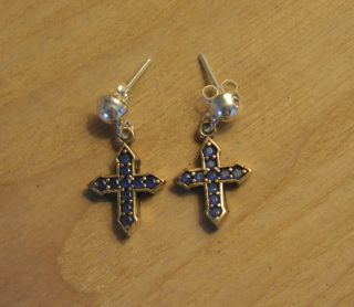 Antik Ohrstecker Ohrringe Silber Handarbeit 925 Mit Gold Kreuz Cross Croce Croix Bild