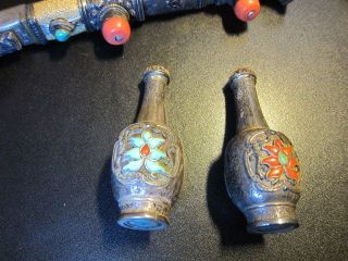 Tibet:2 Schnupftabakfläschchen,  Echt Silber,  Türkis&carneol,  Feinst Graviert,  Antik? Bild