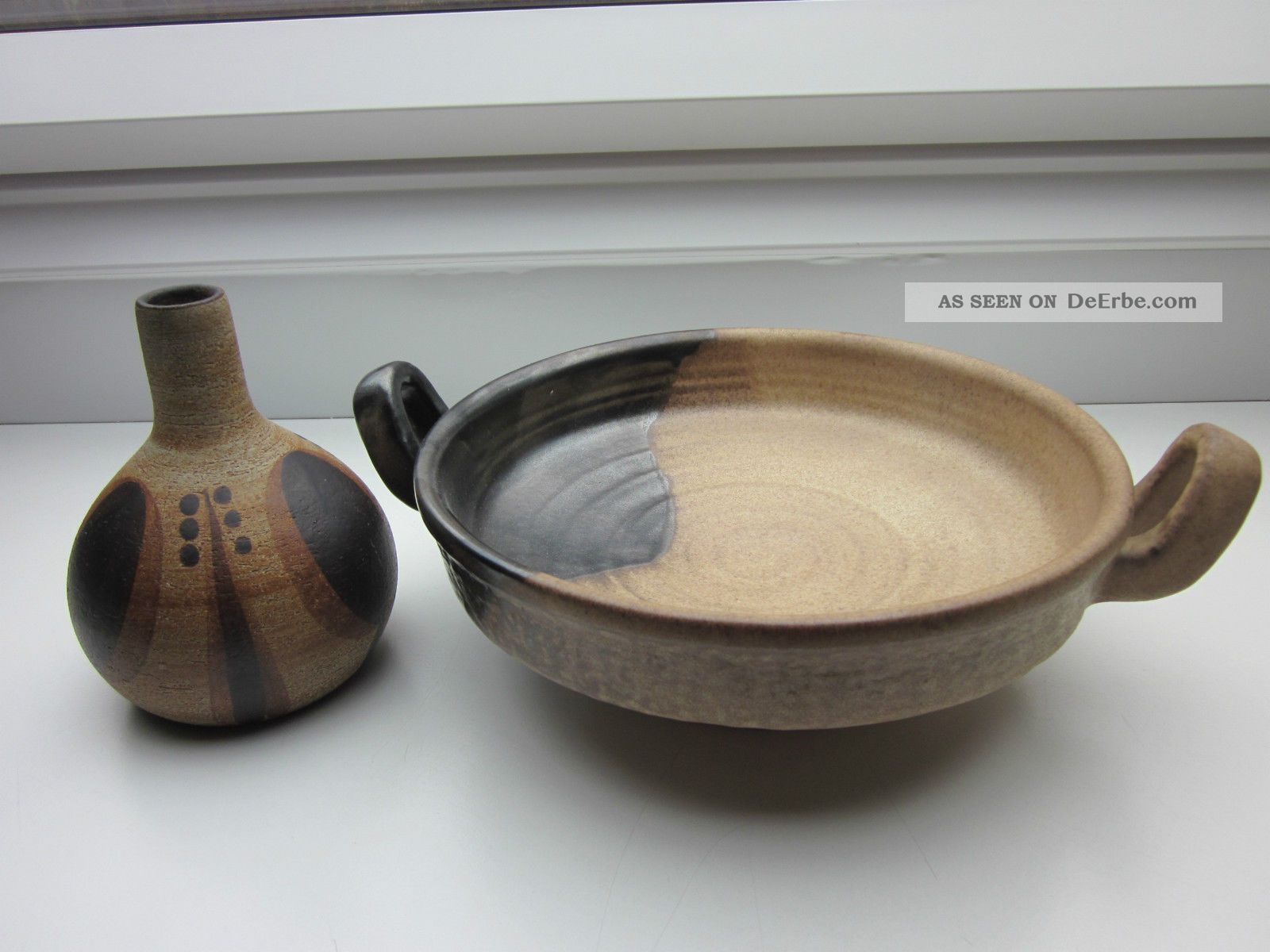 Karlsruher Majolika Obstschale Nr.  7274 Und Signierte Vase Von 1977 Top Erhalten Nach Marke & Herkunft Bild