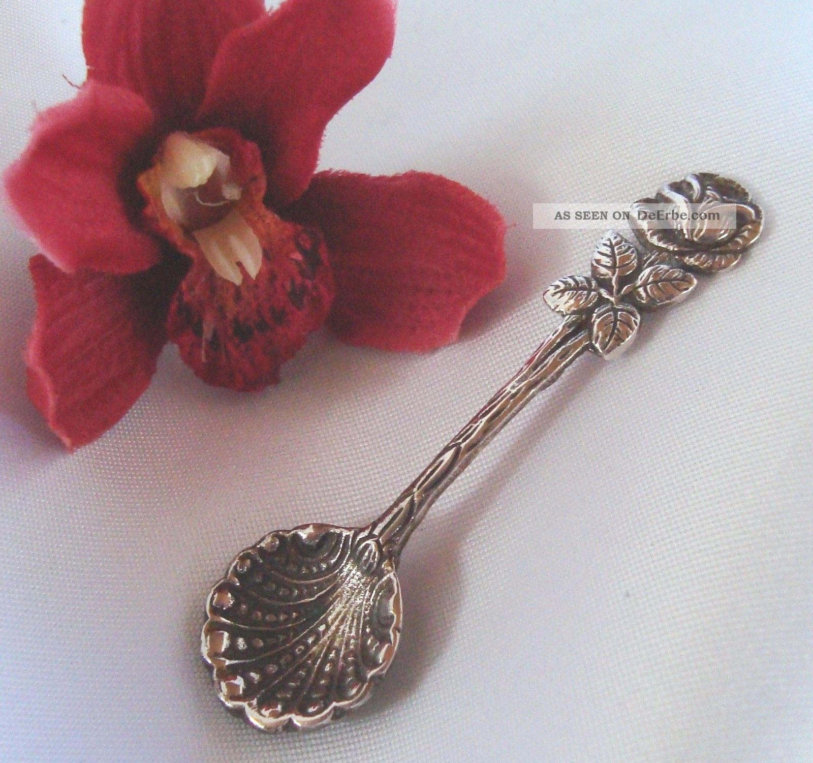 Salzlöffel Salt Spoon 800 Er Silber Rose C.  Widmann Salz Löffel / Art.  Mm 375 Objekte vor 1945 Bild