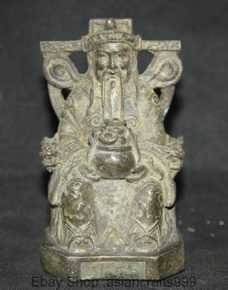 Chinese Bronze Sitz Geld Reichtum Yuanbao Gott Schatz Schüssel Männer Statue Bild