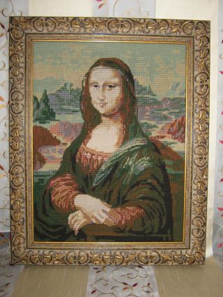 Gobelin Stickbild Bild Mit Holz Rahmen Motiv Mona Lisa Bild