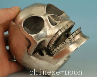 Cool Asian Chinese Old Copper Handmade Carved Skull Collect Statue Ornament Bild
