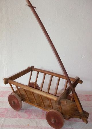 Antiker Spielzeug Handwagen - Holzhandwagen - Leiterwagen - Pferdewagen - Holz Bild