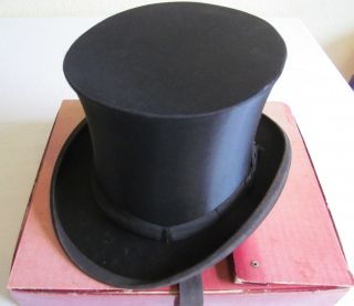 Sehr Alter Zylinder Hut Schwarz Umfang Ca 58 Cm Chapeau Claque Klappbar Bild