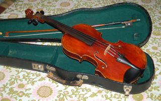 Sehr Alte Spielfertige 3/4 Geige - Violine Mit Bogen Und Koffer - Bild