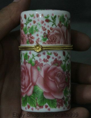 8cm Chinese Colour Porcelain Cylindrical Pink Flower Coccoloba Toothpick Box Bild