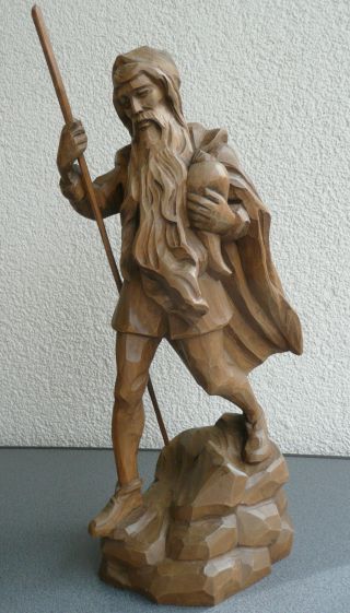 Schöne Handgeschnitzte Holz Figur Rübezahl 43 Cm Skulptur Holzfigur Volkskunst Bild
