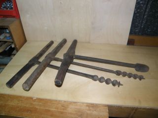 Drei Historische Handbohrer,  Zimmermann Werkzeug Bohrer Für Holz Antik 19 Jhdt. Bild