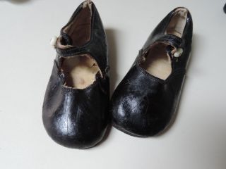 Schuhe Mit Riemchen,  Leder,  Schwarz,  Kinderschuhe Oder Puppenschuhe,  Antik Bild