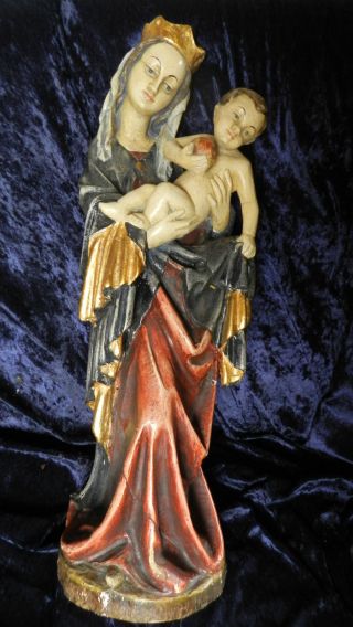 Madonna Mutter Gottes 67cm Maria Königin Jesus Heilige Holzfigur Geschnitzt Bild