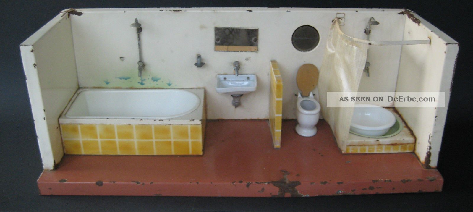 Antikes Grosses Blechbadezimmer Blechspielzeug Puppenstube Antique Doll Puppe Puppenstuben & -häuser Bild