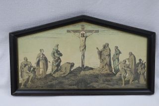 Wunderschöner Alter Druck Christliches Motiv Im Holzrahmen Hinter Glas 33x18,  3cm Bild