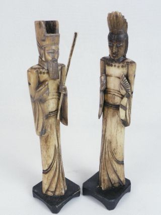 Ak129 Antike Figuren Aus Bein Höhe 29cm China Handgeschnitzt (2 StÜck) Um 1900 Bild
