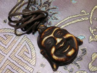 Retro Leder Kette Halskette Happy Buddha Glücksbuddha Amulett Anhänger Buddha Bild