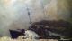 Schönes,  Altes Ölgemälde,  Gemälde Auf Holz,  Kriegs Schiff Dampfer Kanone,  Antik Originale der Zeit Bild 2
