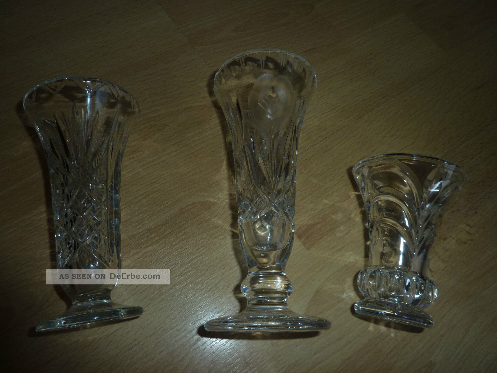 3x Geschliffene Kristallvasen,  Kristallvase,  Kristall,  Blumenvase, Kristall Bild