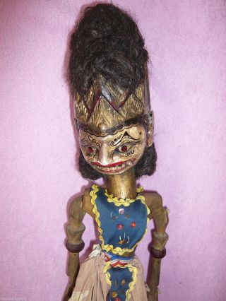 Alte Wayang Golek Xxl Holz Puppe Stabpuppe Marionette Mit Haare Handarbeit Bild