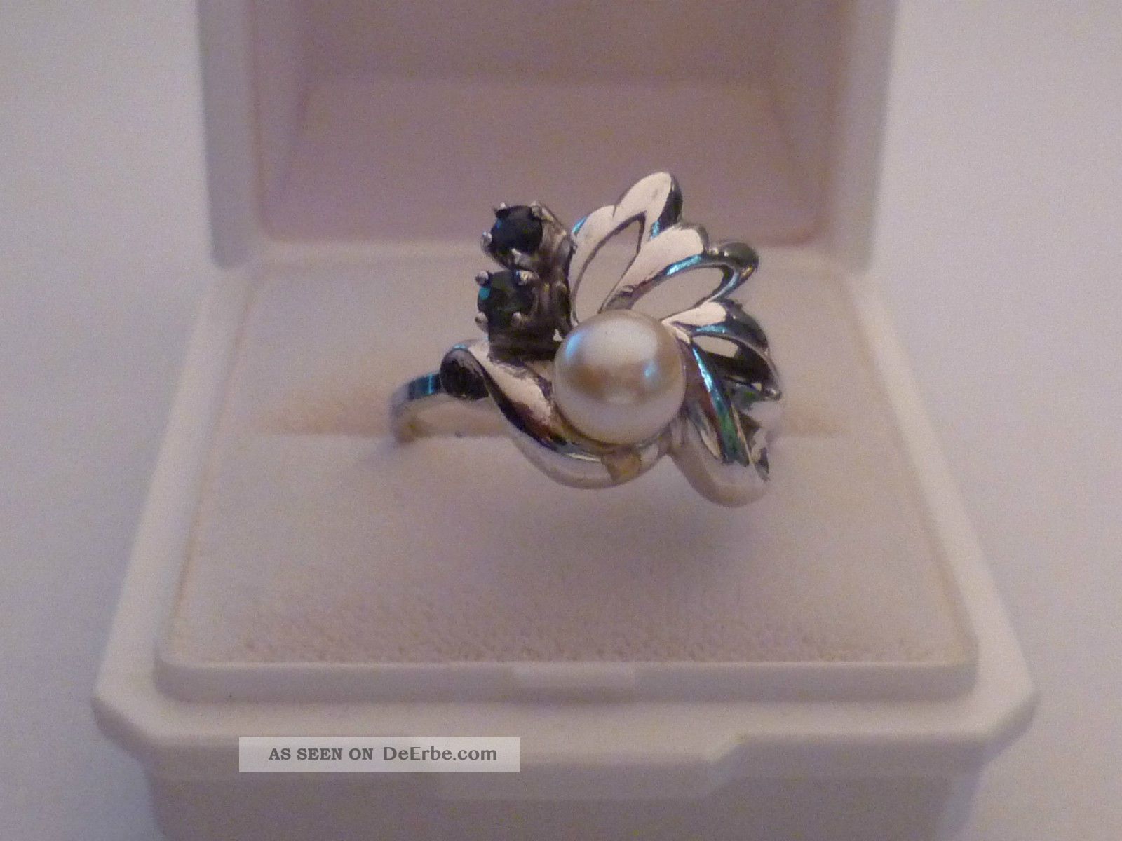1 Tag Toller 835er - Silber Ring Mit Echter Akoya - Perle Und Zwei Saphiren,  Nachlass Ringe Bild