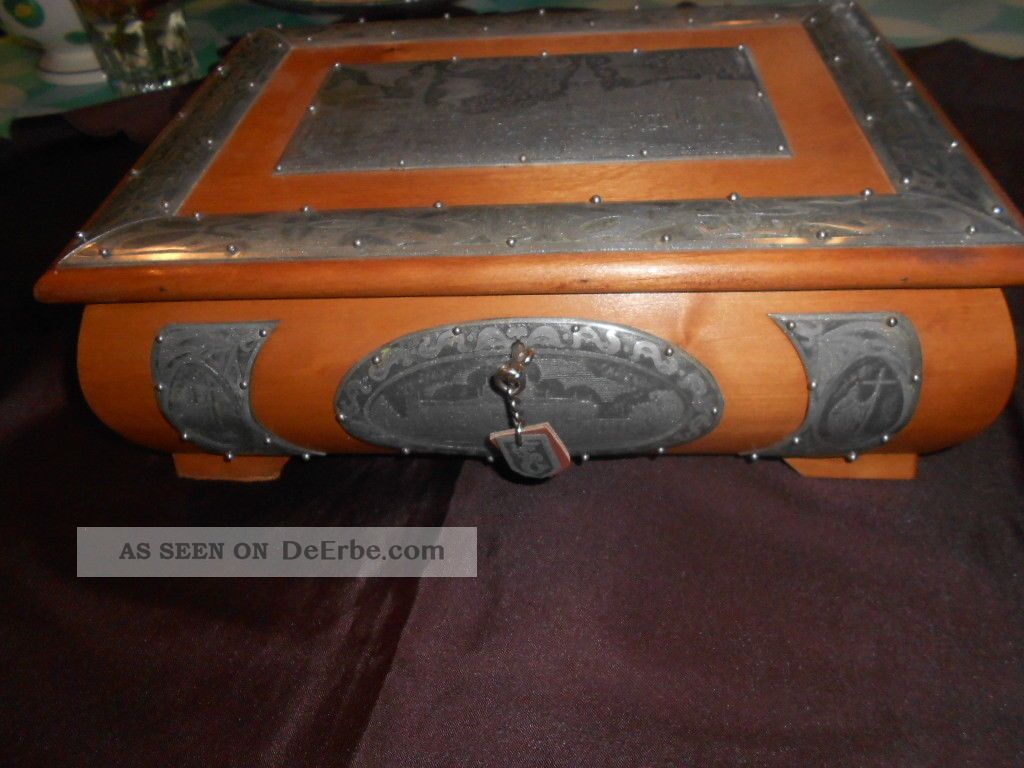 Polnische Schatulle,  Truhe,  Deko,  Geschenck Mit Zinnbeschlag Und Glasbechern Holzarbeiten Bild