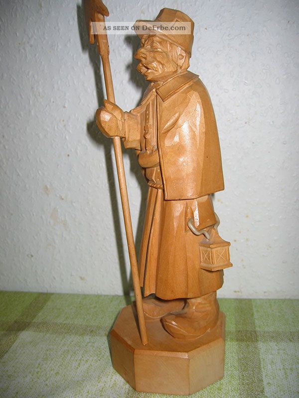 Skulptur Nachtwächter 3 - Geschnitzt,  Sehr Alt.  Holzfigur Holzarbeiten Bild