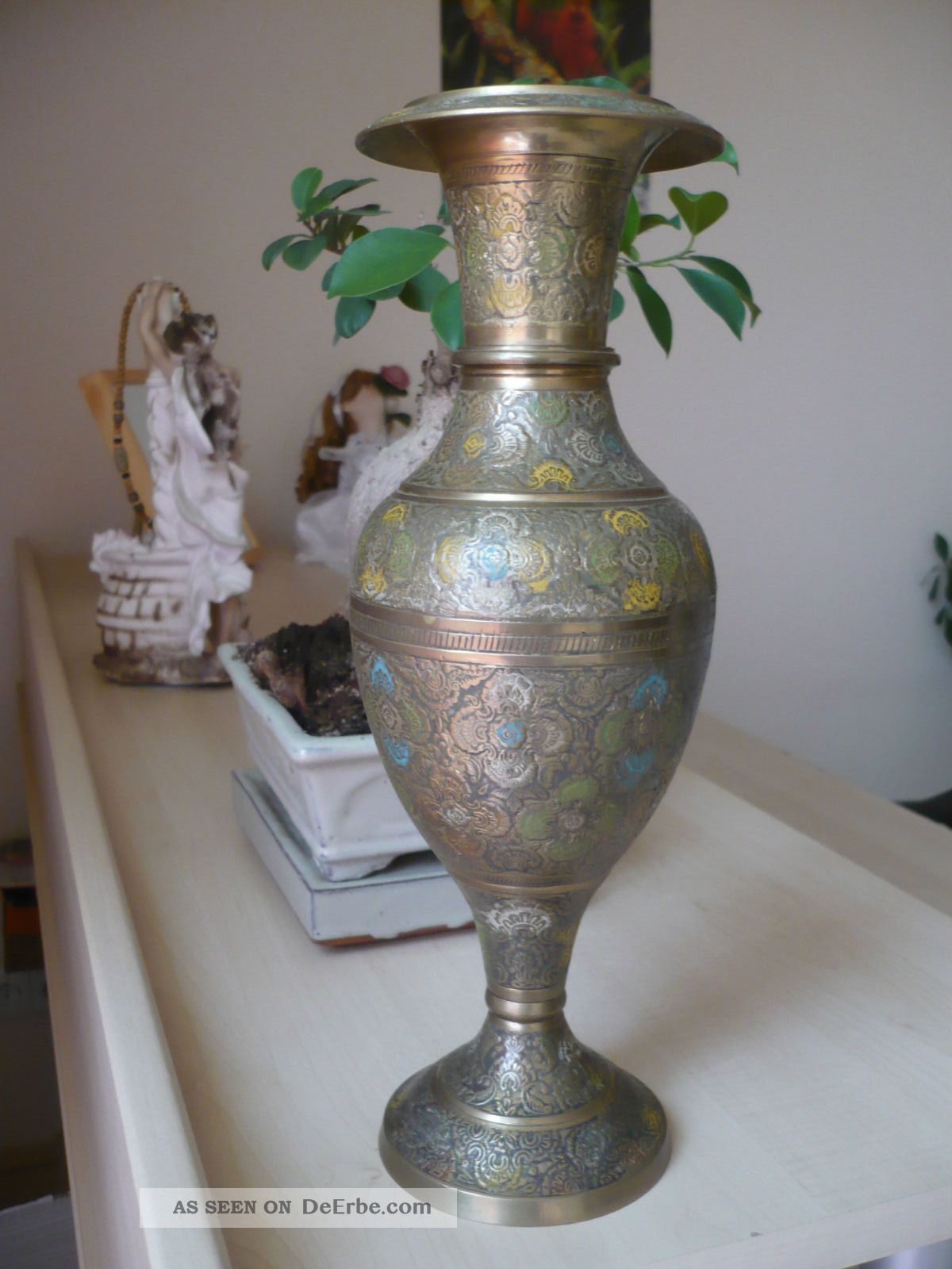 Messing Vase India (31cm Noch) Gefertigt nach 1945 Bild