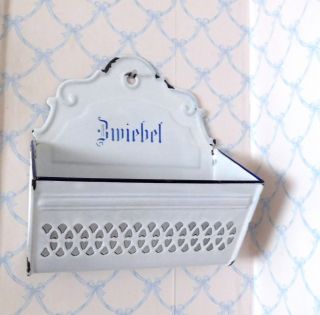 Alt Emaille Email Zwiebelbehälter Zwiebelgefäß Zwiebelkasten Vorratsgefäß Antik Bild