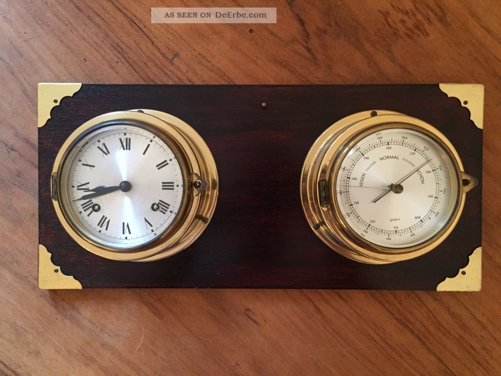 Große Glasenuhr Und Barometer,  Messing,  Nautik,  Mahagoni Technik & Instrumente Bild