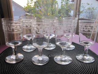 7 Stück Alte Weingläser Mundgeblasen,  Zisiliert,  Verschliffener Abriss Bild