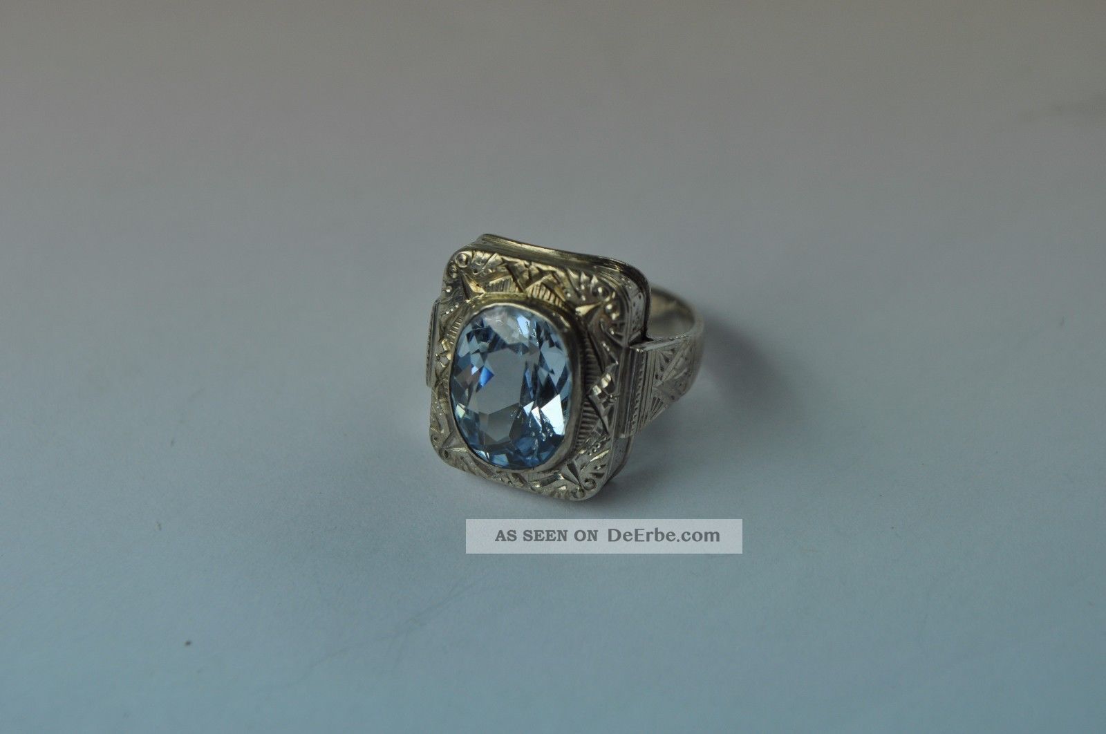 Großer Damenring Silber Mit Aquamarin Farbenem Stein.  Art Deco Um 1920 Museal Ringe Bild