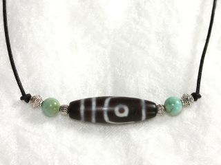 Sherpa Halskette Dzi Bead Gzi Perle Himmelsperle Achat Zwei Augen Türkis Bild