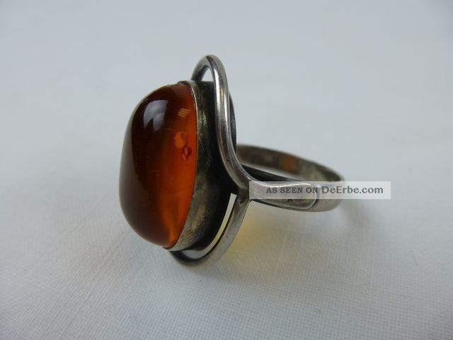 Silber Ring Mit Bernstein / Nature Amber / 925 Sterling Silber Gepunzt Ringe Bild