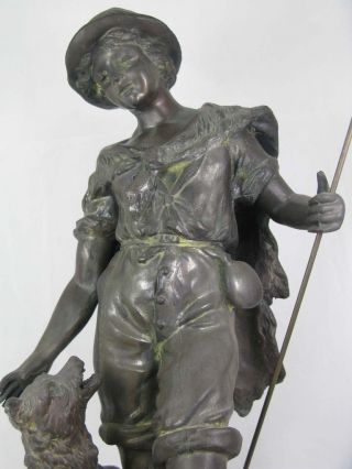 Hirte / Mann Mit Hund Weiß - Bronze Figur / Skulptur / Plastik H.  46,  5cm Frankreich Bild