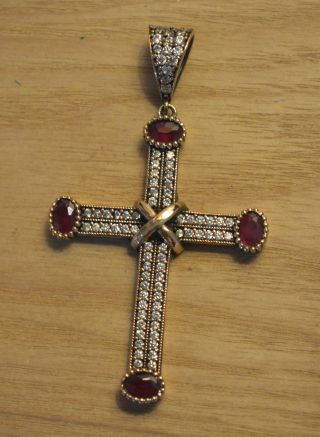 Antik Anhänger Kreuz Echt Silber Handarbeit 925 Mit Gold Cross Croce Croix Bild