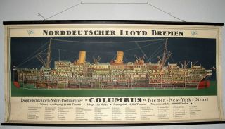 RaritÄt Norddeutscher Lloyd Bremen Rollposter Columbus Im Schnitt Ca.  1924 - 29 Bild