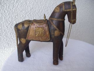 Antikes Origi.  Wunderschönes Holz - Pferd Mit Vielen Bronze/messing - Verzierungen Bild