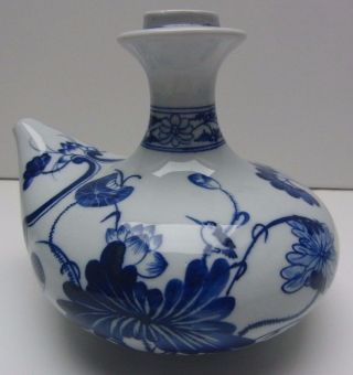 China Porzellan Kanne Vase Gefäß Krug Für Sake (?) Blaumalerei Gemarkt - Alt Bild