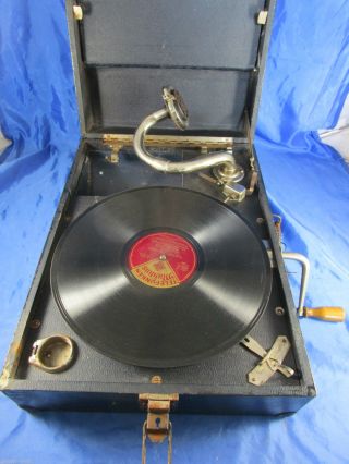Uralt Koffer Grammophone Telefunken,  Schelllack - Platte Kornblumenblau Sa Bild