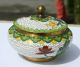Alte Cloisonne Email Deckeldose Top Blumen Bunt China Grün Gelb Rare Messing Sel Asiatika: China Bild 3