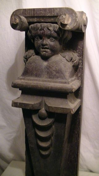 Eine (v.  Zwei) Alte Holz Schnitzerei,  Figur Säule Figürlich,  53 Cm Engel Antik Bild