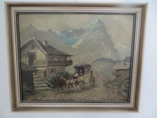 Orginal Ölgemälde Postkutsche 1920 München Bild