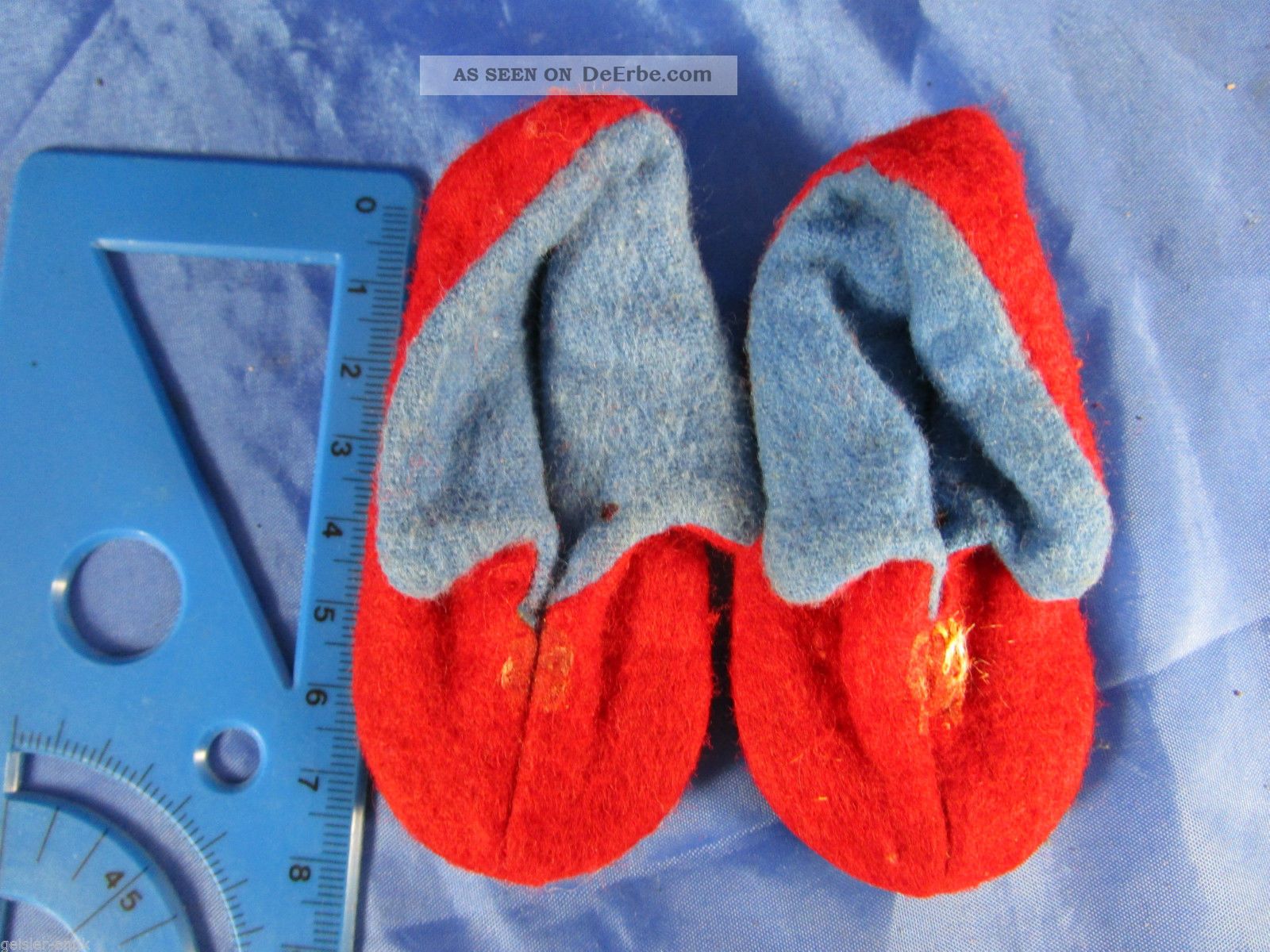Uralt Puppenschuhe Filzschuhe Pantoffel L 7,  6cm Puppe Schuhe Original, gefertigt vor 1970 Bild