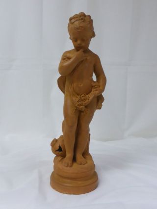 Allegorische Skulptur Tonware Terrakotta Kind Putto Undeutlich Signiert 50 Cm Bild