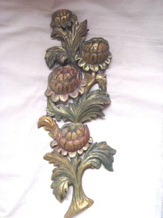 Blumen - Reliefskulptur,  Holz,  Geschnitzt,  Farbig Gefaßt,  Verzierung,  Frankreich Bild