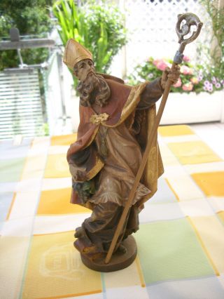 Holzfigur - Heiligenfigur - Bischof -.  Hl.  Urban - Bunt - Südtirol? - Geschnitzt - Deko - Bild