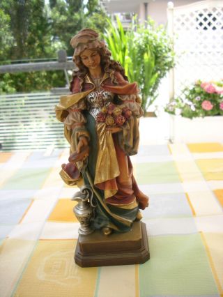 Holzfigur - Heiligenfigur - Hl.  Elisabeth - Bunt - Südtirol - Geschnitzt - Deko - Bild