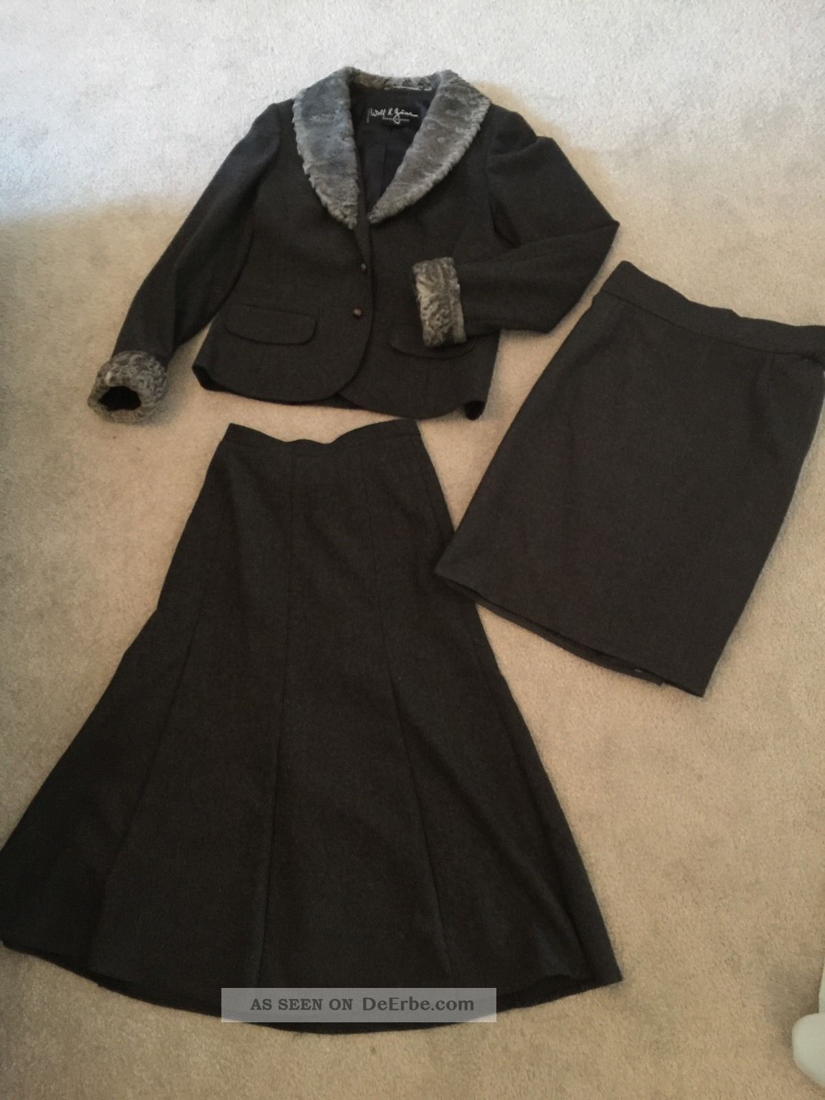 Persianer Kostüm Jacke Rock Grau Wolle Gr.  36/38 Wolf Busse Couture Büro Pin Up Kleidung Bild