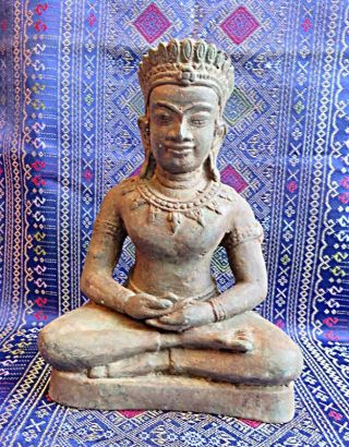 Bronze Statue,  Budddha In Der Dhyana Mudra Pose,  Mit Lotushut Ca 80 Jahre Alt. Bild